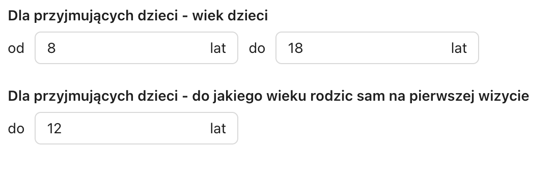 Ustawienia wiekowe dla specjalisty przyjmującego dzieci – przykład 1