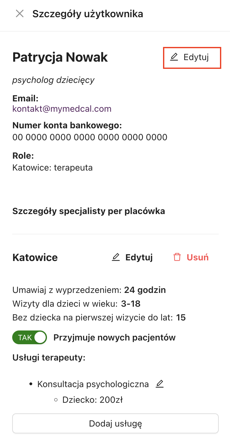 Szczegóły pracownika – widok danych