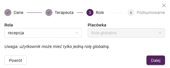 Krok 3 – wybór roli Recepcja