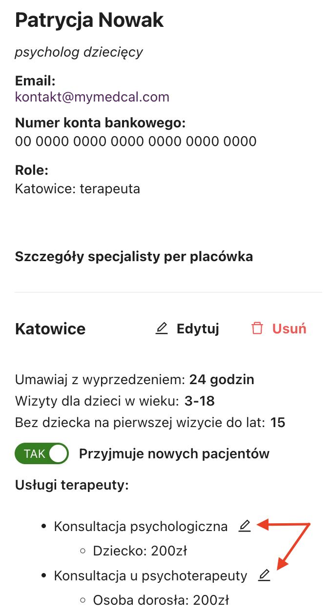 Widok usług specjalisty