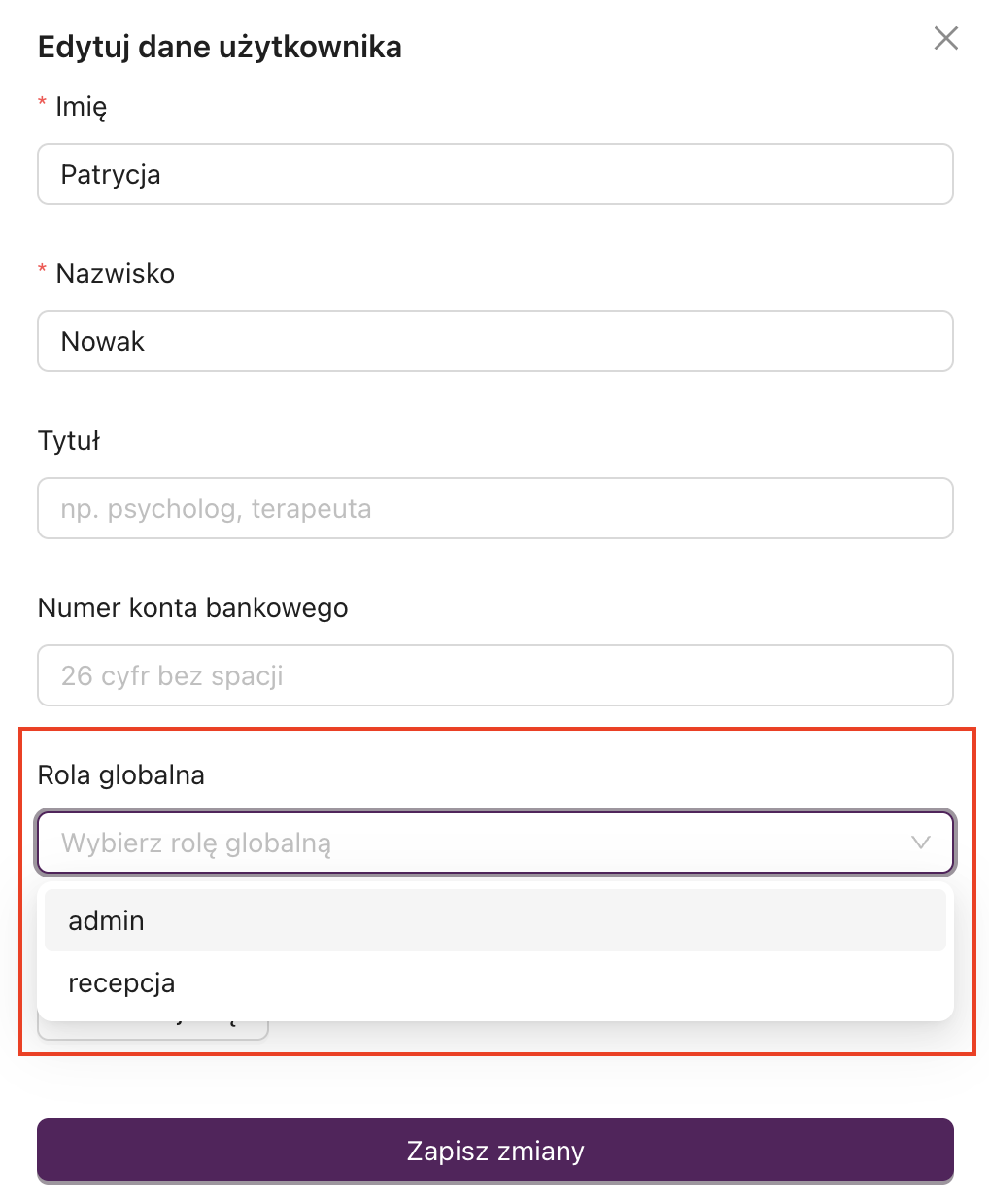 Dodawanie roli recepcji