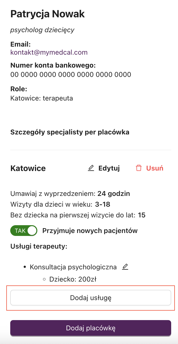 Formularz dodawania usługi