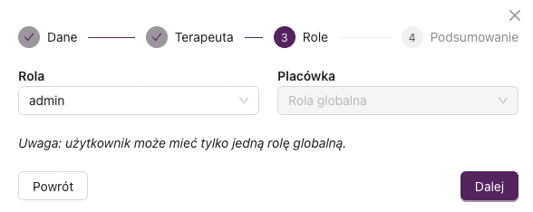 Krok 3 – wybór roli Administrator