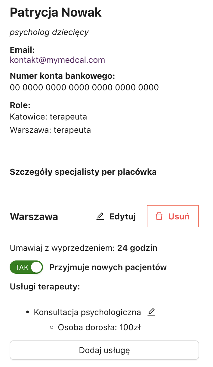 Opcja usunięcia z placówki