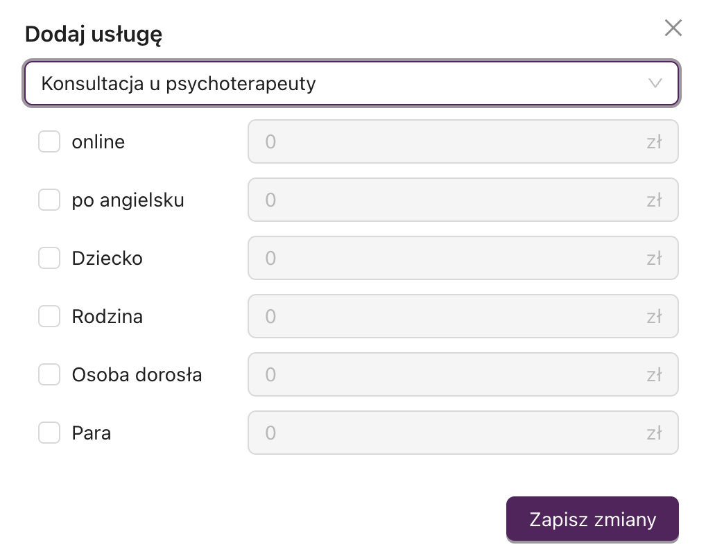 Zapisywanie nowej usługi